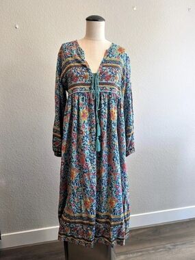 R.Vivimos Floral Maxi Dress in Blue Size Medium